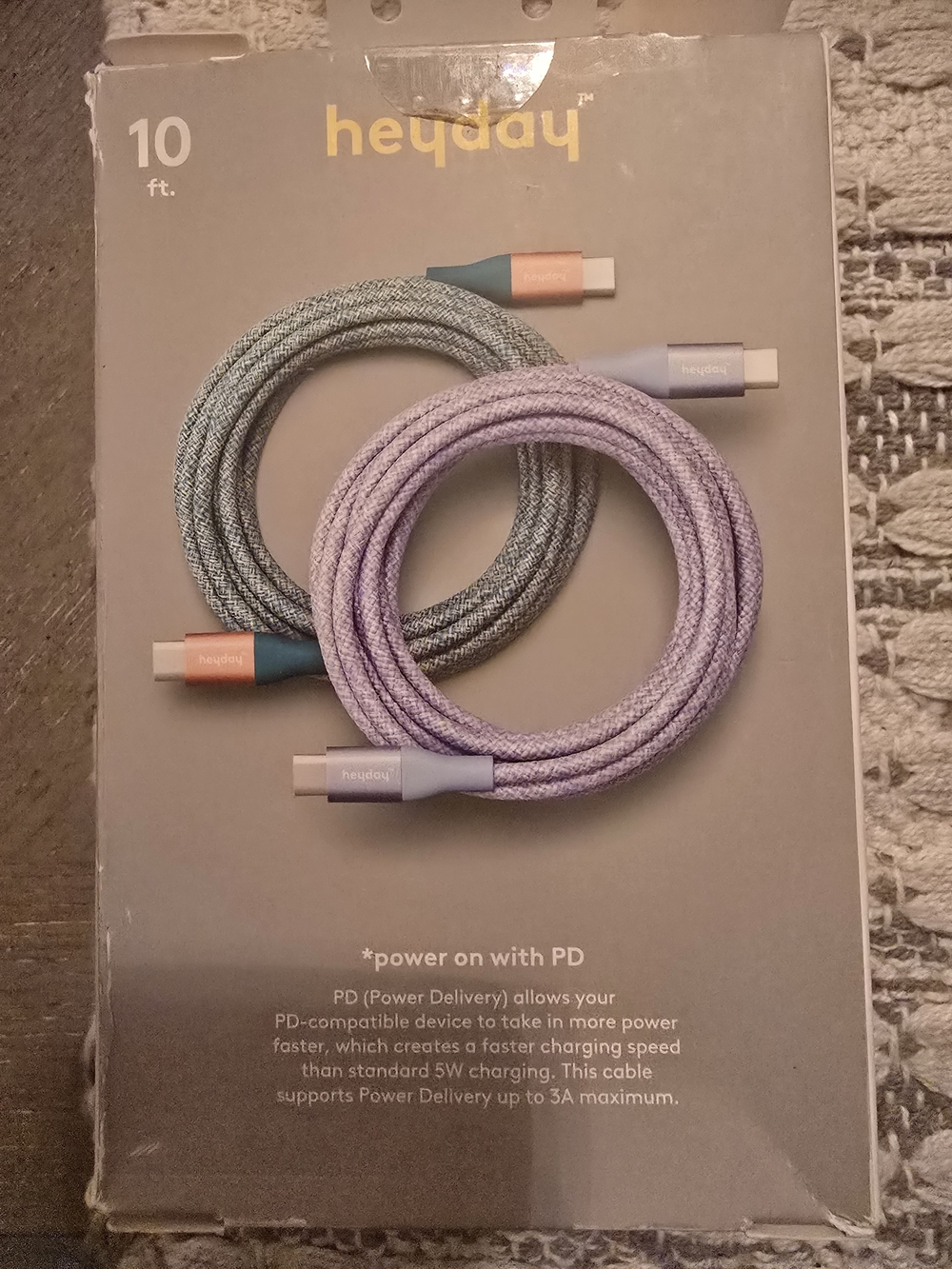 heyday Braided 10ft USB-C Cable in Lavender and Gray